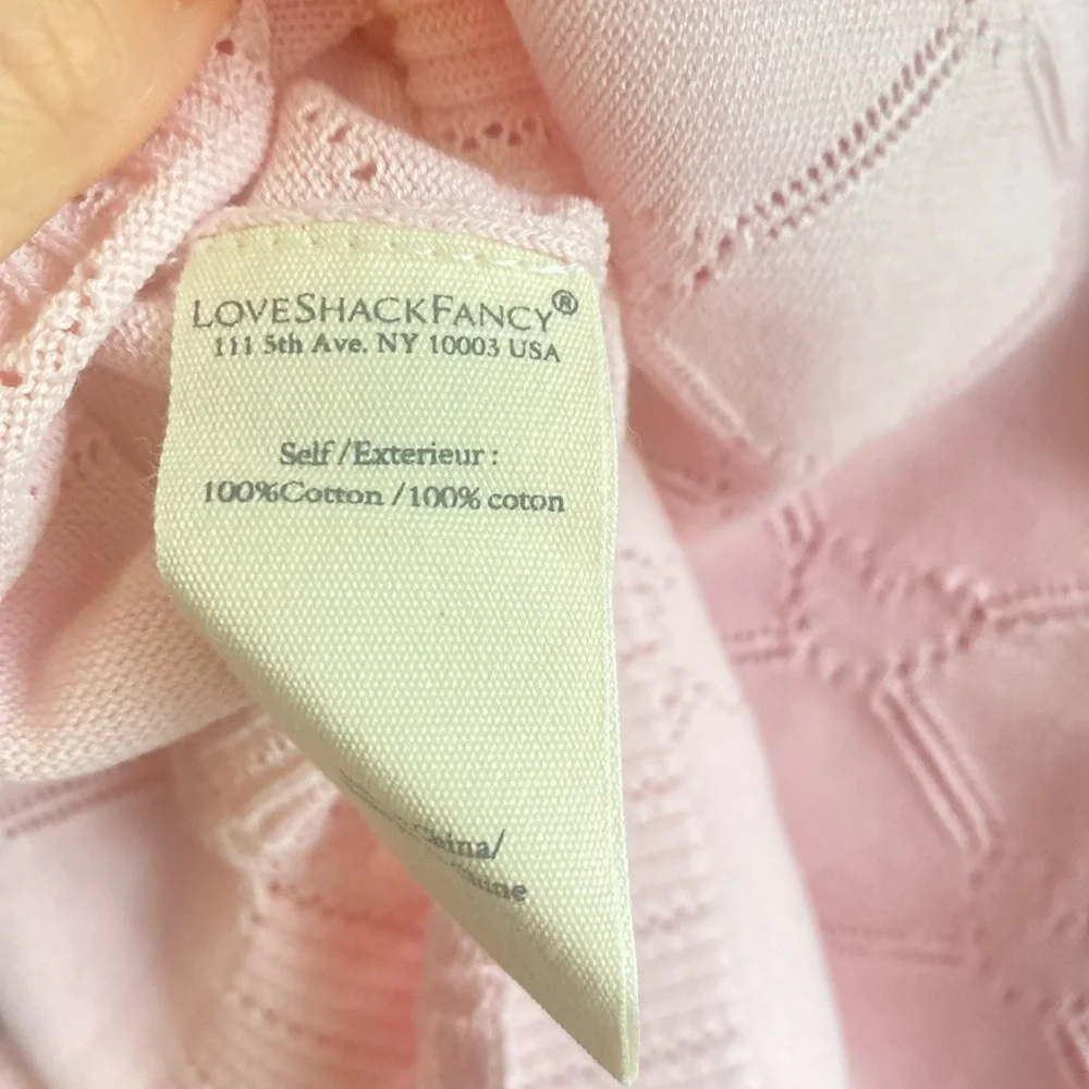 NWT LoveShackFancy Petra Knit Heart Argyle Cardigan Velour Pink - Picture 12 of 13